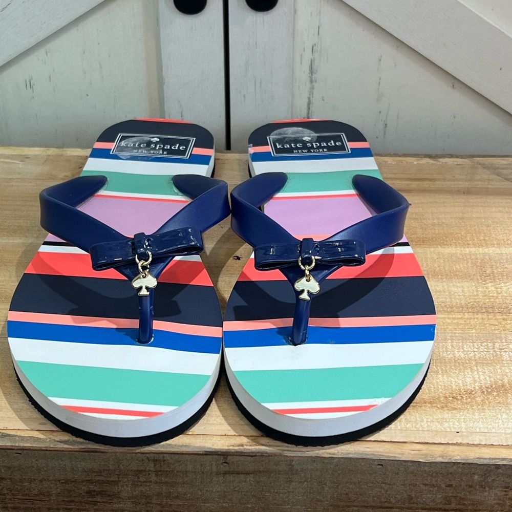Kate Spade New York Fifi Bow Thong Flip-Flop Multi Color Striped Sandals NEW 7 - Picture 3 of 8